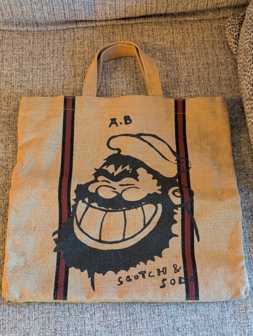 Scotch & Soda Yellow Canvas Tote with Black Graphic and Red Stripes